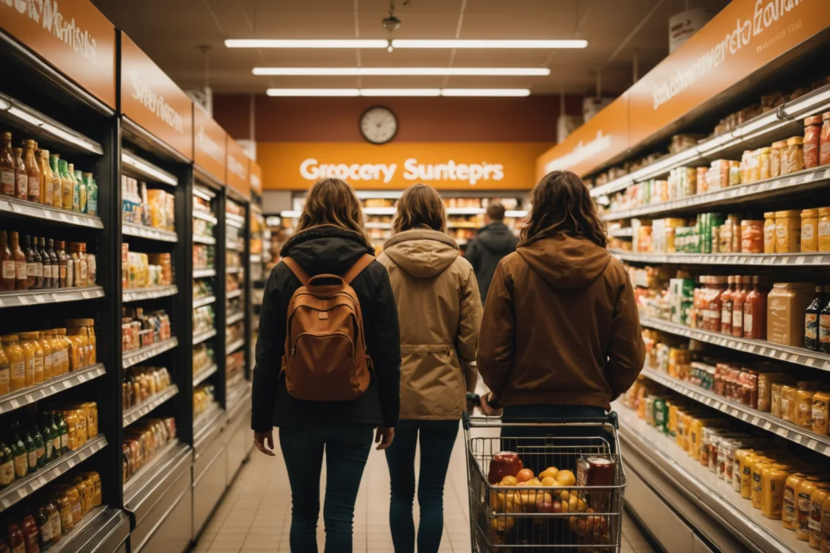 Retail store aisle showing a checkout queue